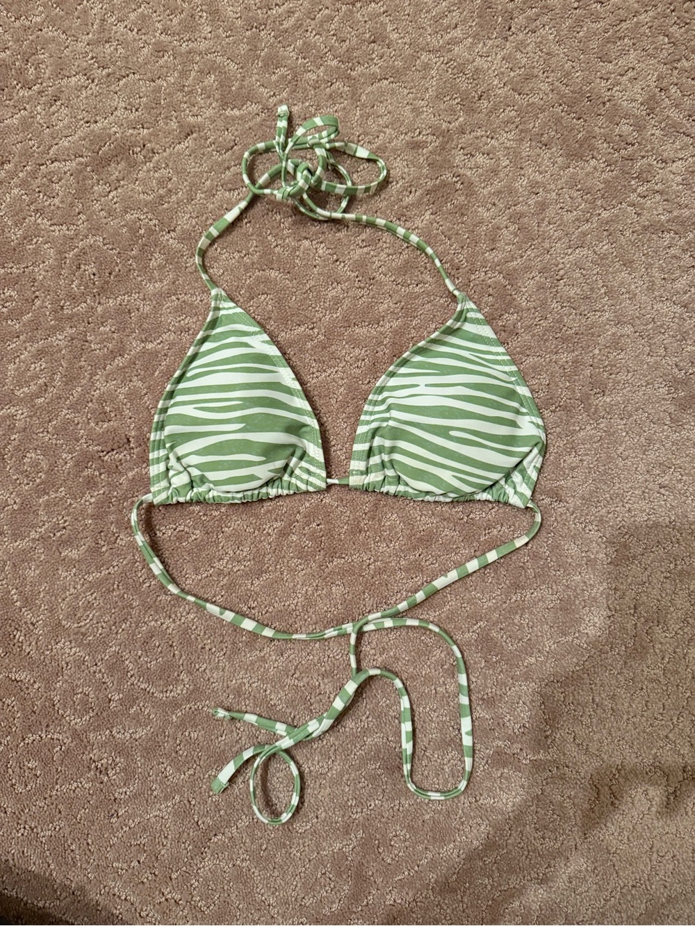 Green Zebra Print Triangle Bikini Top